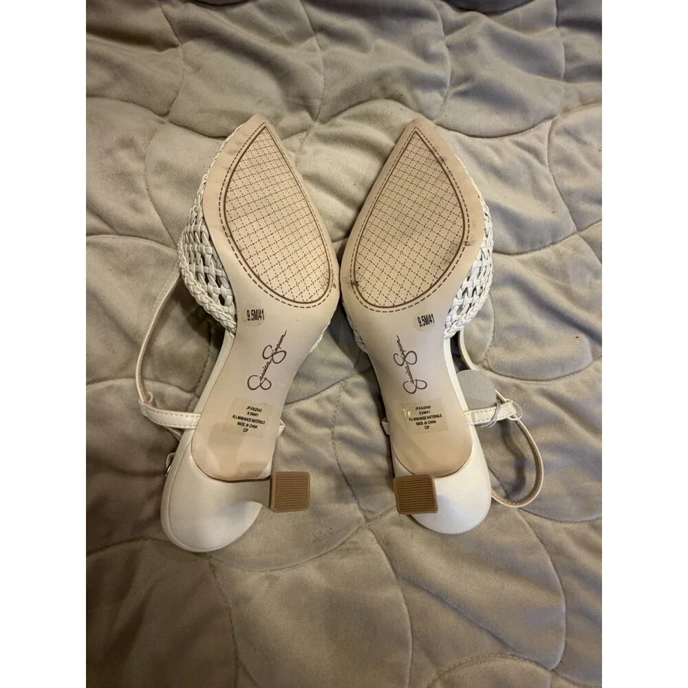 JESSICA SIMPSON WOMEN'S SHOES SZ 9.5 BEIGE&GOLD PUMP POINTED TOE SLINGBACK HEELS